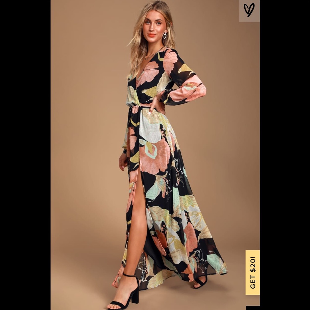 Wondrous Water Lillies Black Floral Print Maxi